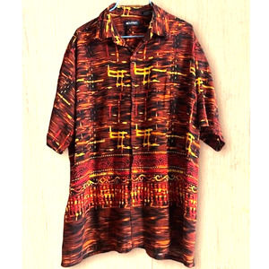 Vintage Puritan Mens Hawaiian Style, Colors of Fire, Print Shirt- Size L (42-44)